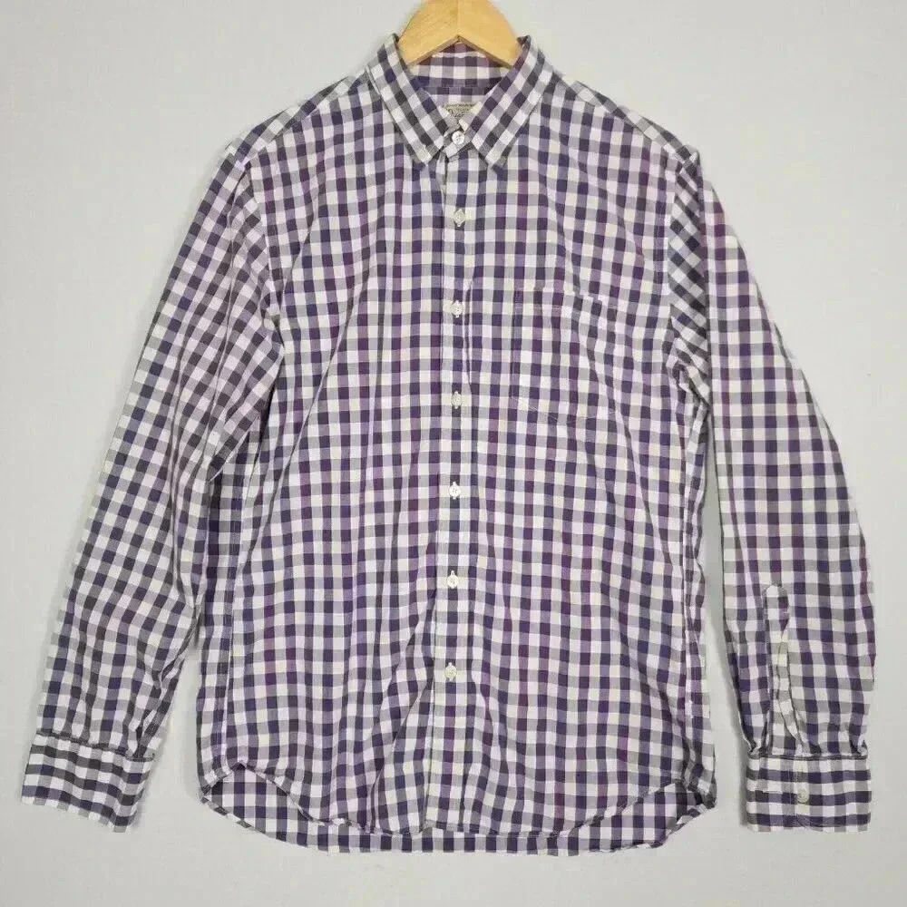 J Crew‎ Men's Button Down Long Sleeve Shirt Medium 100% Cotton Purple Checkered